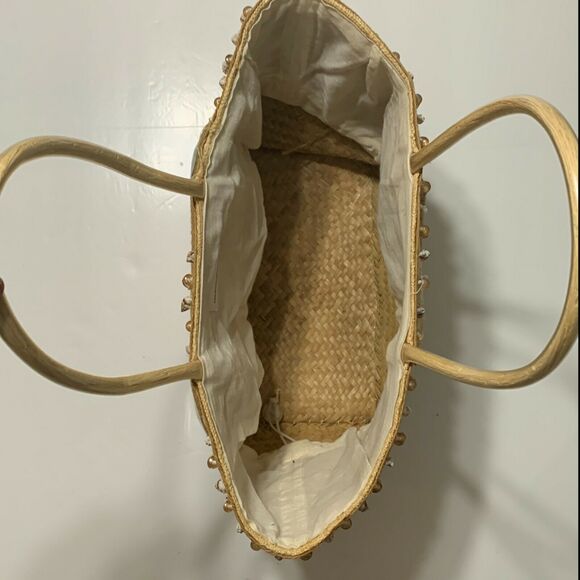 Blooming Boutique Tote Basket Seashore Shell Beaded Womens Handbag Tan - Picture 3 of 8